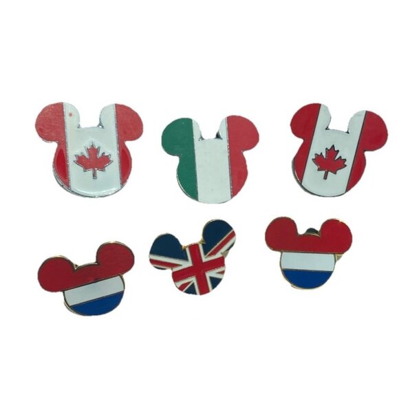Disney Jewelry - Disney Epcot Mickey Mouse Flag Pins Lot 6 Canada UK Italy Holland WDW Parks